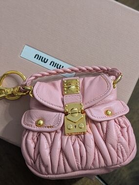 Miu Miu Matelassé Coffer Mini Bag Charm in pink